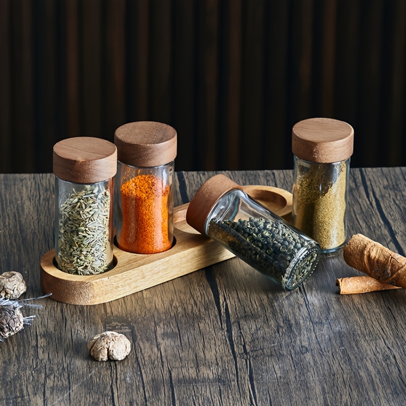 Ensemble De Pots De Rangement En Bois D'Acacia, Bocaux De