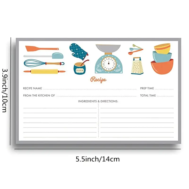 50pcs Home Kitchen Recipe Card Cutlery Postcard