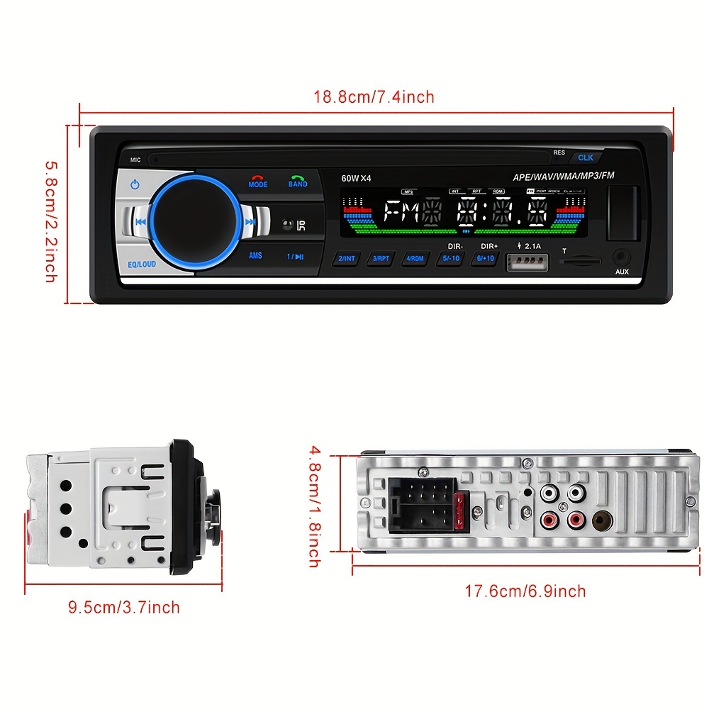 Autoradio Bluetooth, 1 DIN Auto Stereo FM Radio/EQ/USB/TF/SD/AUX