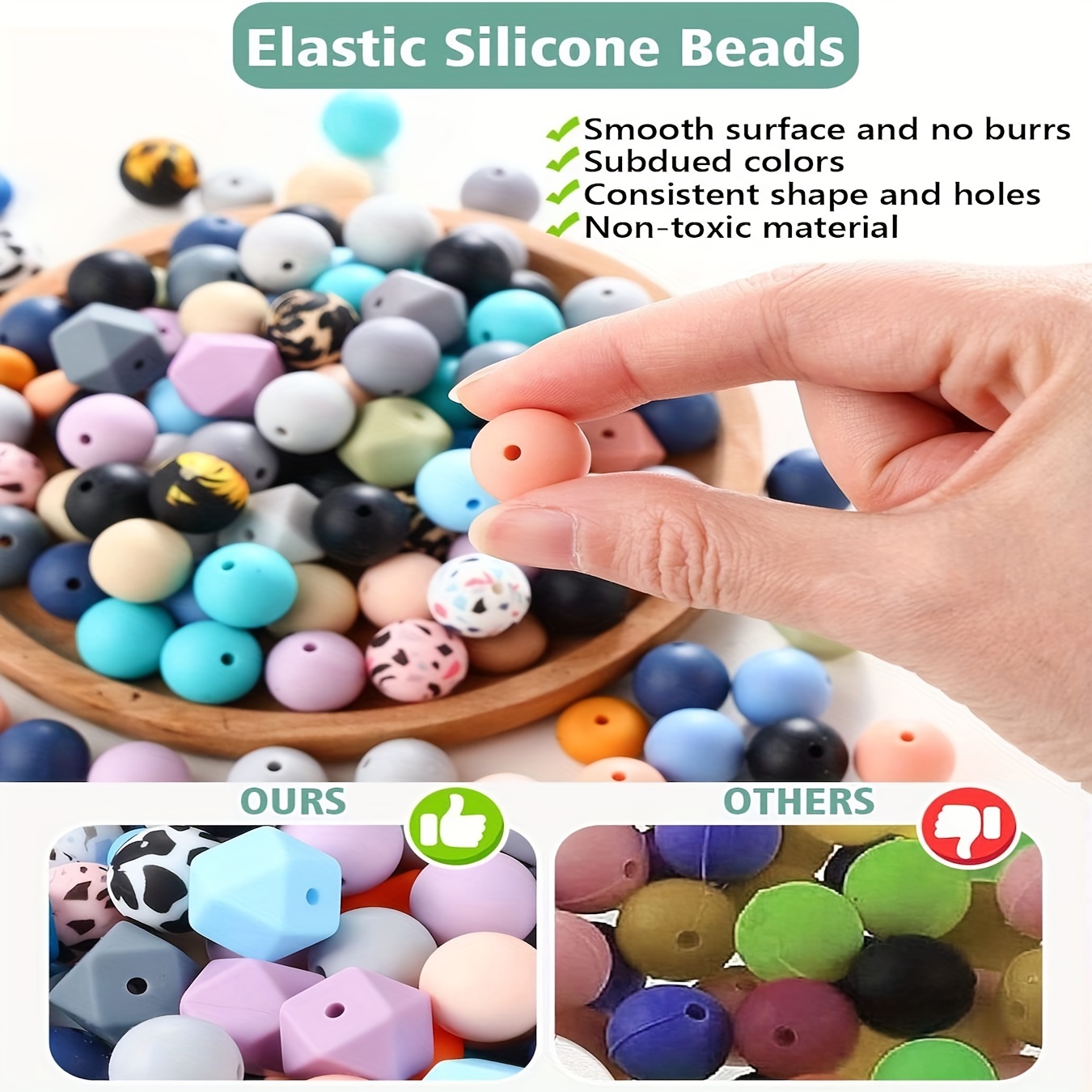 Tzou 200pcs Silicone Beads for Keychain Making DIY Necklace Bracelet  Jewelry Silicone Accessories 100 Pieces Round 12 mm Silicone Beads Bulk and  100