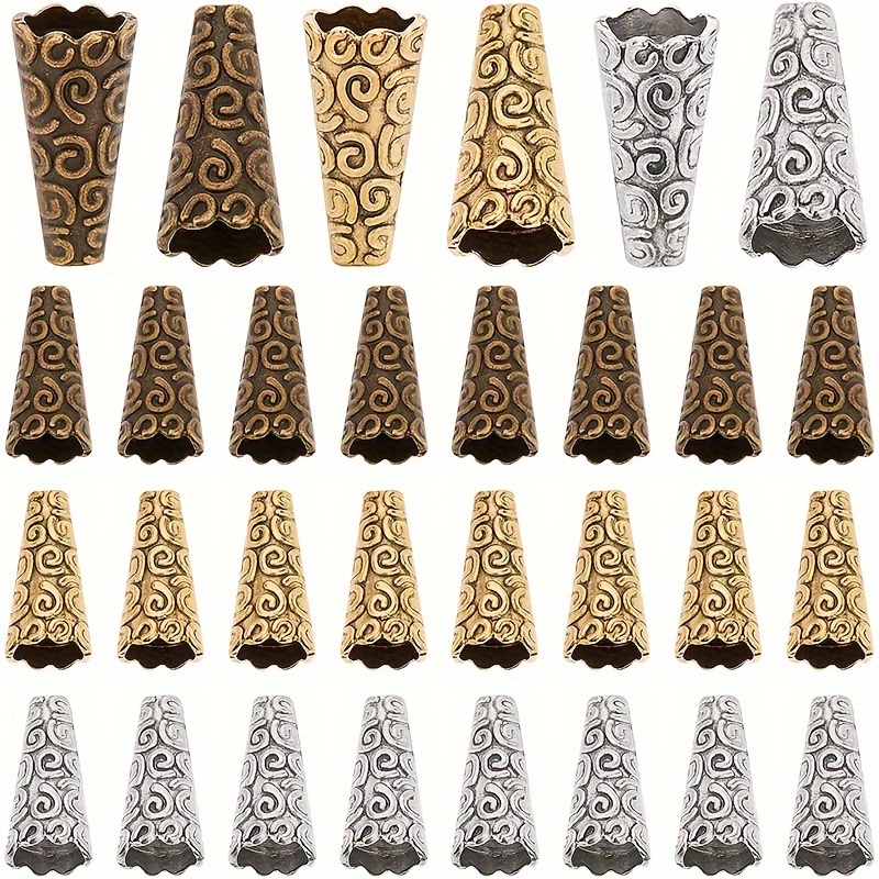

30pcs Bead Cone Metal End Caps Apetalous Spacer Beads Stopper Terminators For Diy Earrings Bracelet Jewelry Making Supplies, Golden/silvery/bronze