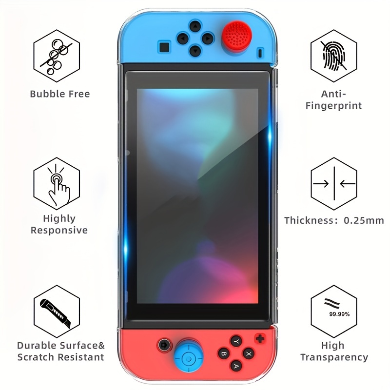 case for nintendo switch 9 in 1 accessories kit with carrying case dockable protective case hd screen protector and 6pcs thumb grips caps details 5
