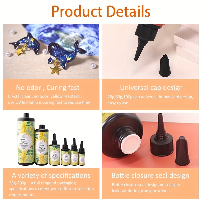 60g Hard UV Resin, Crystal Clear Ultraviolet Curing Epoxy Resin UV Glue,  Fast Curing, Ready to Use, Clear 