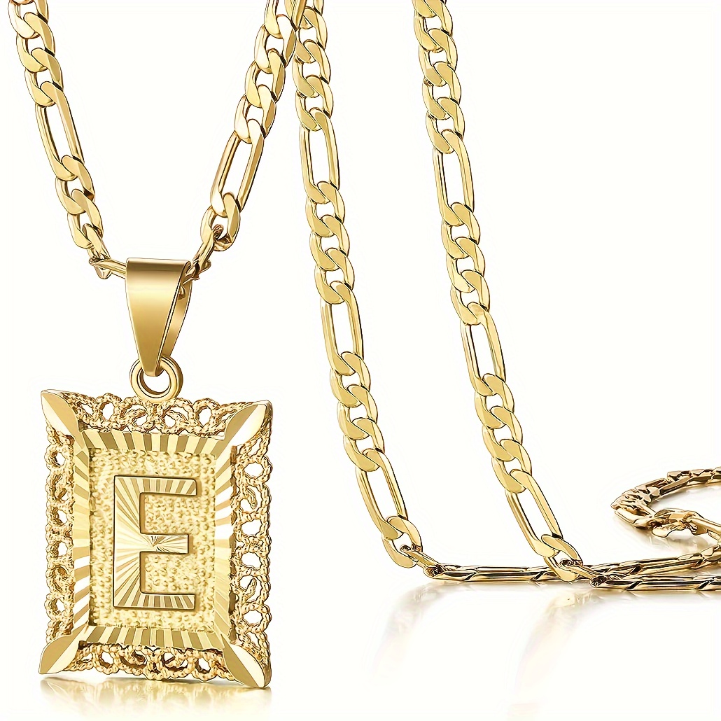 initial letter pendant necklace for men and women 18k gold plated square capital monogram necklace alhpabets from a z figaro chain necklace a golden yellow 9