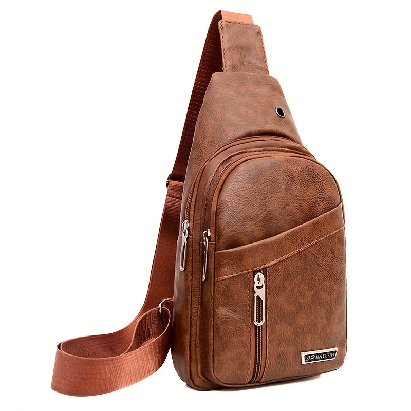 Image of Men's Fashion Sports Crossbody Shoulder Bag Large Capacity Chest Bag With Earphone Hole