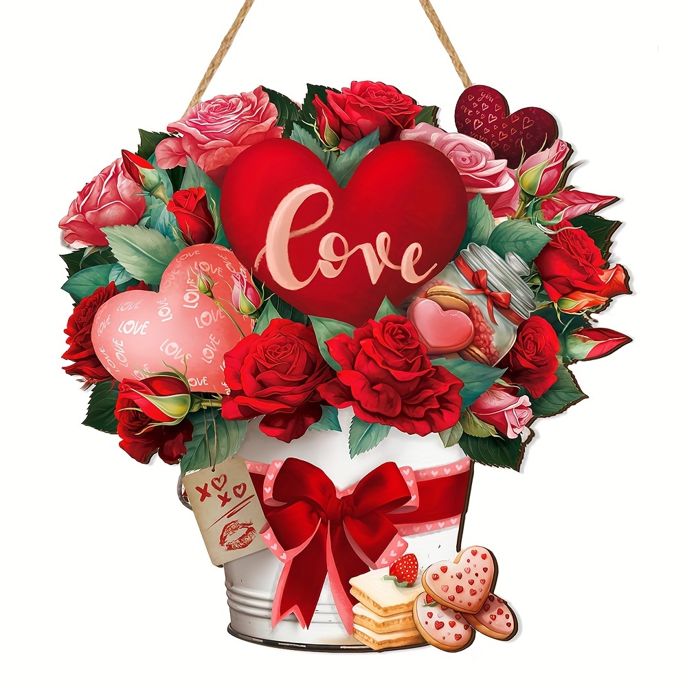 Decoración del día de San Valentín, 2 piezas, decoración de madera para el  porche de San Valentín, decoración de pared de madera, colgante para el día