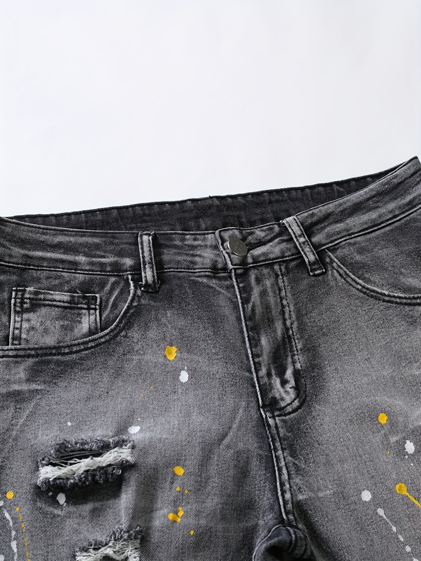 Jean pour homme style imprimé Europe Amérique slim déchiré pantalon crayon  tendance à rayures verticales peinture à l'huile pantalon denim