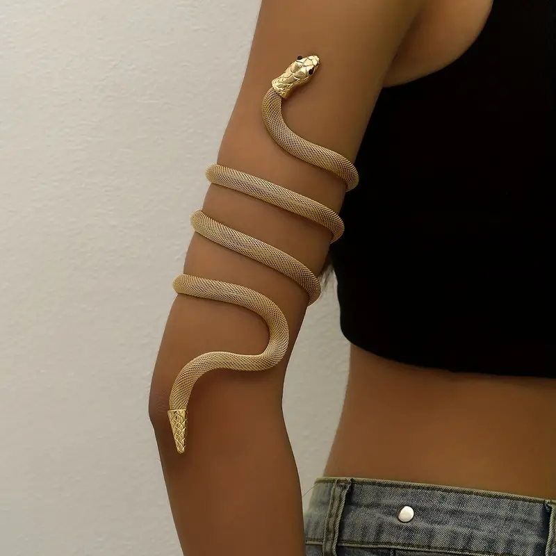 Classic Golden Color Snake Design Open Wrap Metal Arm Bangle - Temu