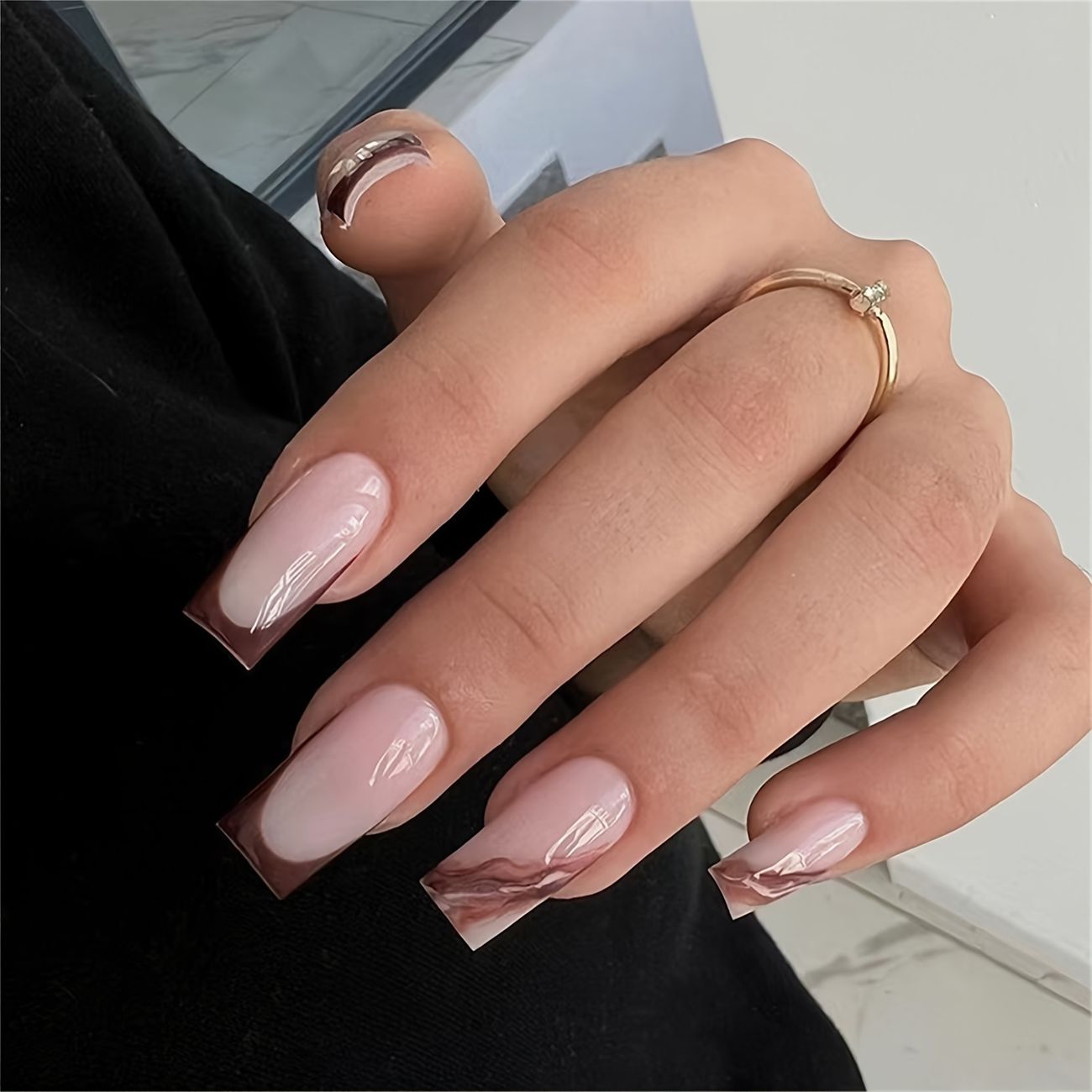 Medium Square False Nails Fashion Ballerina Fake Nails With Brown Tip  Design Press On Nails Glossy Acrylic Nails For Women And Girls | Free  Shipping For New Users | Temu Canada