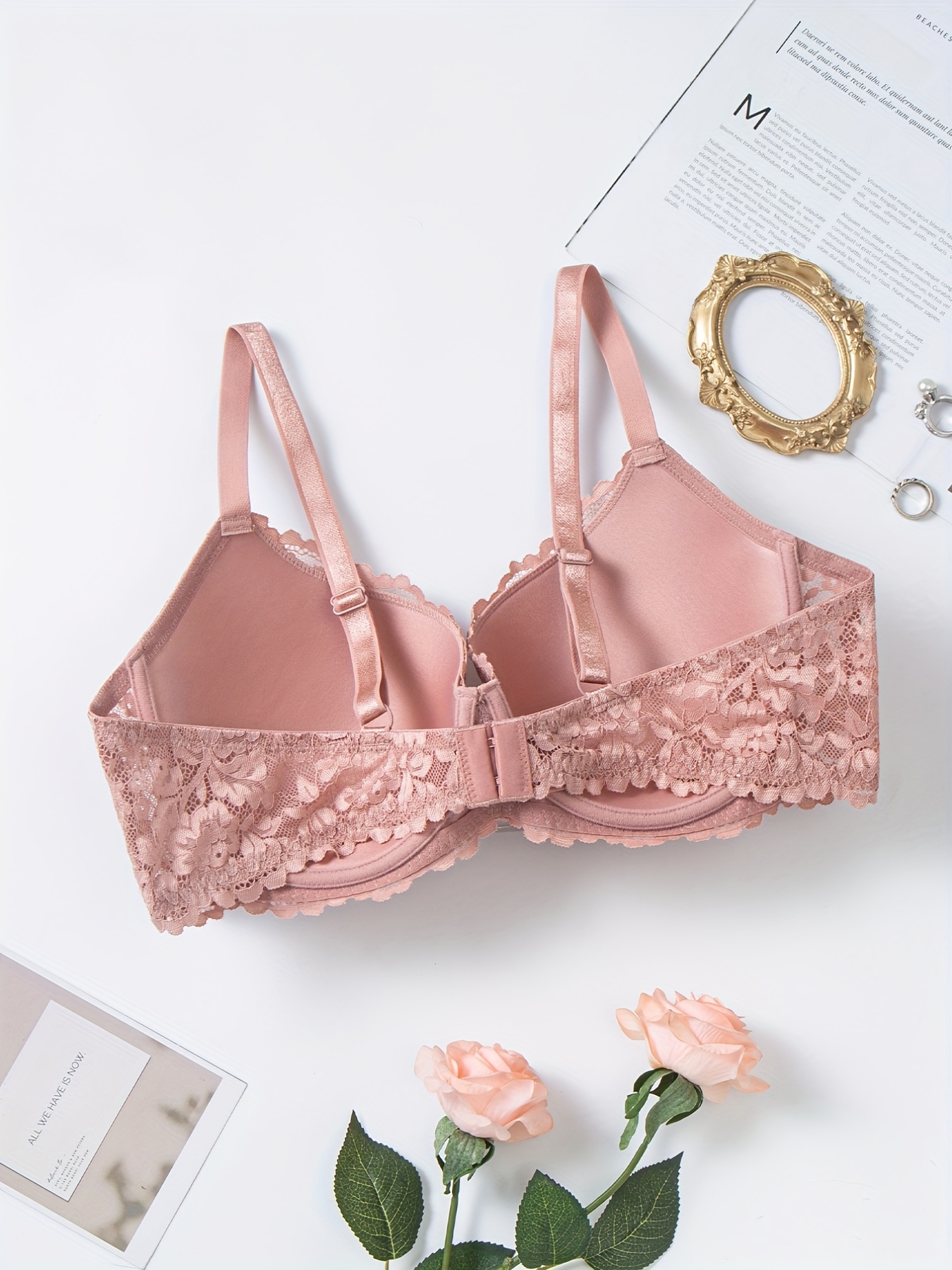 Forma Padded Wired 3/4Th Cup Lace Bra-Pink