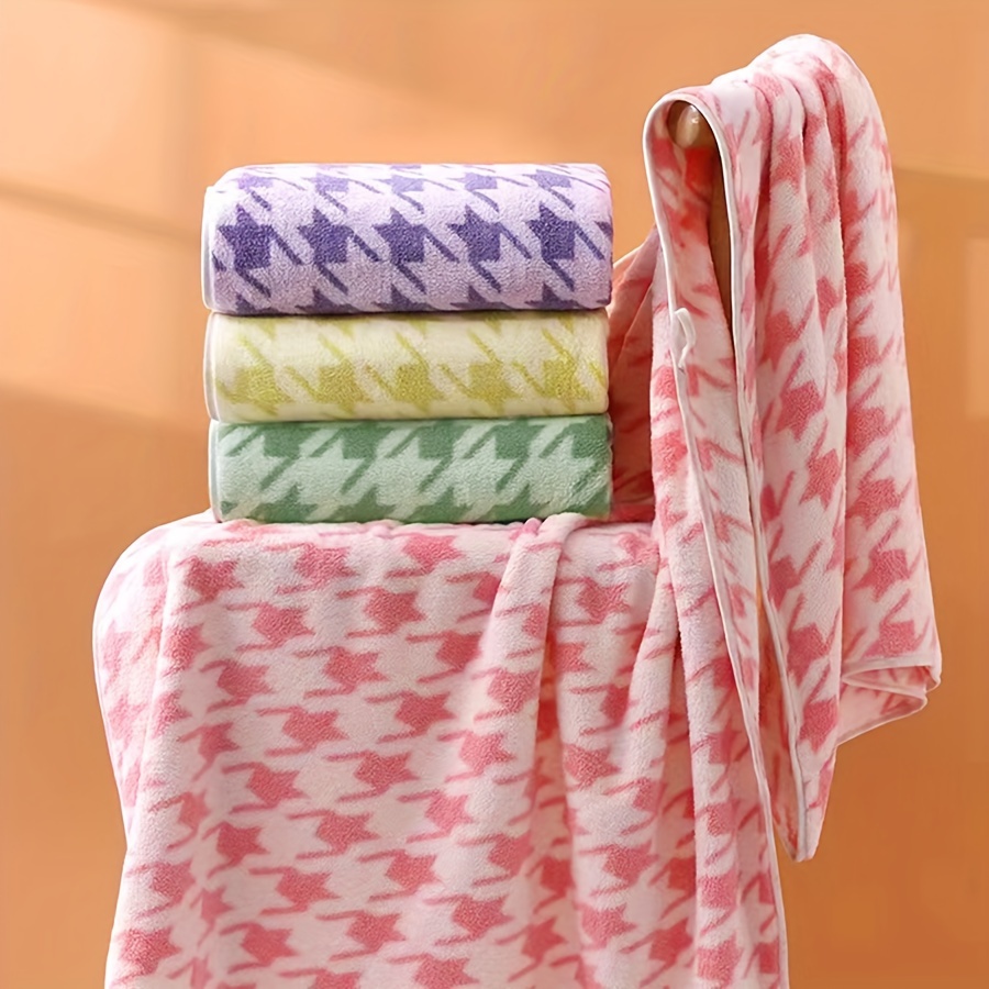 Checkered Pattern Towel Set Household Coral Fleece Towel - Temu