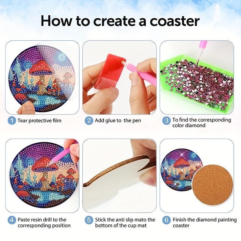 8Pcs Diamond Art Coasters Kit Colorful Diamond Painting Cup Mat