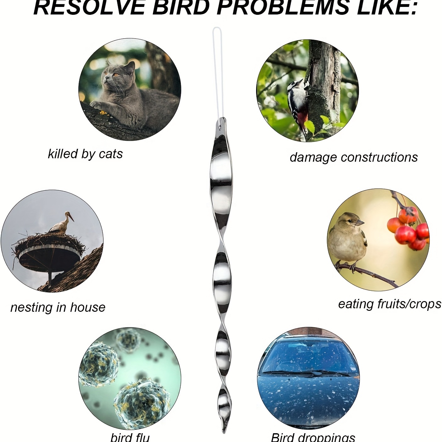 Répulsif Oiseaux Spirales Reflets Bande Jardin Balcon Protection  Anti-Pigeon