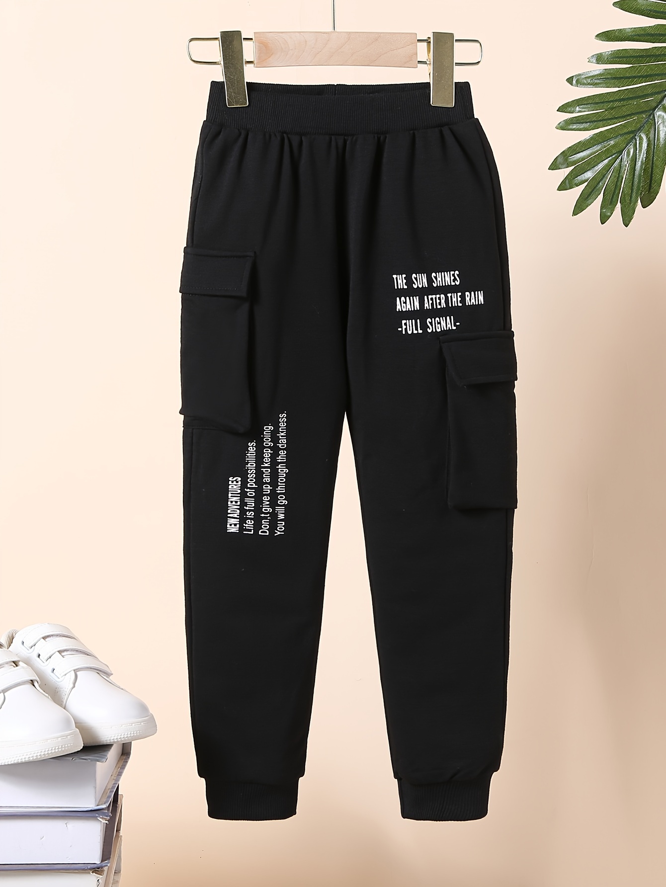 Girls Fashion Solid Cargo Pants High Waisted Pockets Casual - Temu