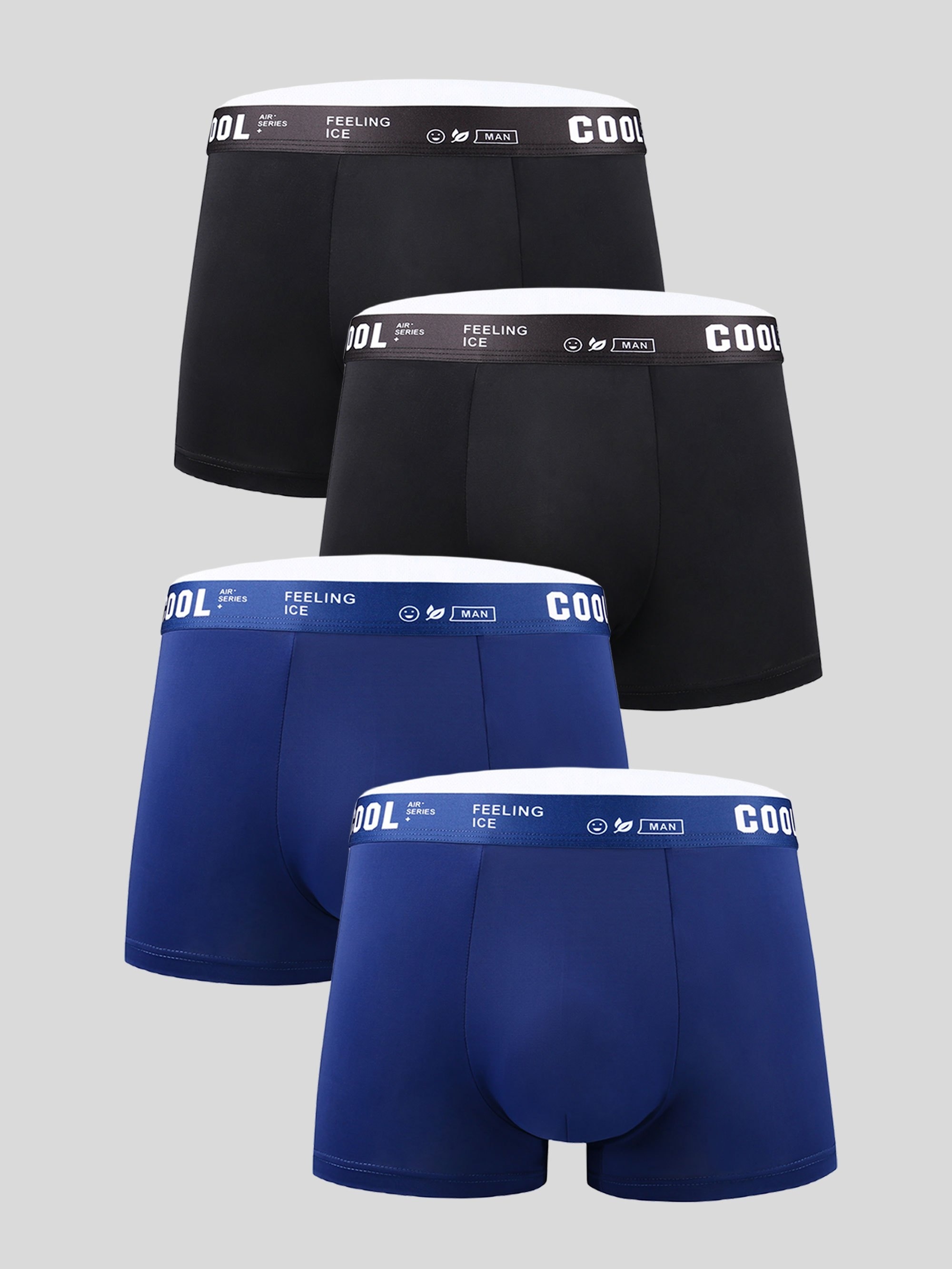 3pcs Men's Ice Silk Cool Soft Comfy Seamless Boxers Briefs Underwear,  Breathable Comfy Stretchy Trunks, Men's Casual Plain Color Underwear