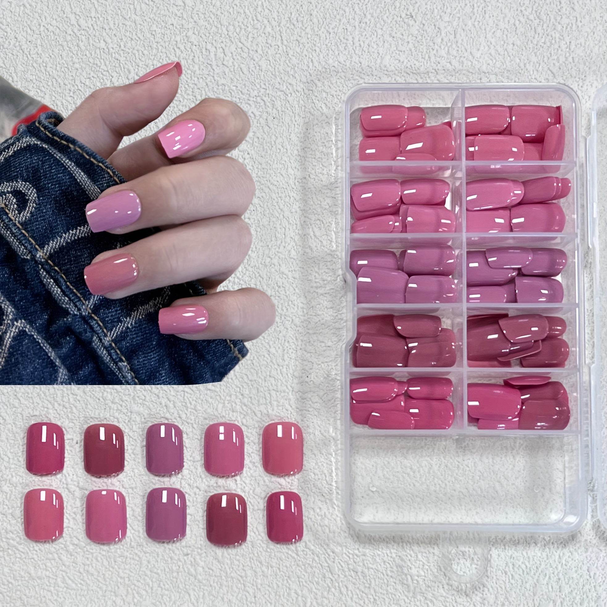 

150pcs 5 Kinds Of Pinkish Fake Nails, Short Square Solid Color False Nails, Simple Style Full Cover Nail Art For Women Girls