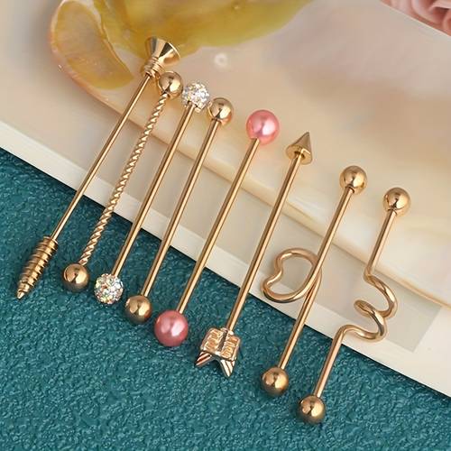 8pcs 14g stainless steel industrial barbell cartilage earring body piercing jewelry 38mm inch industral bar piercing for women men