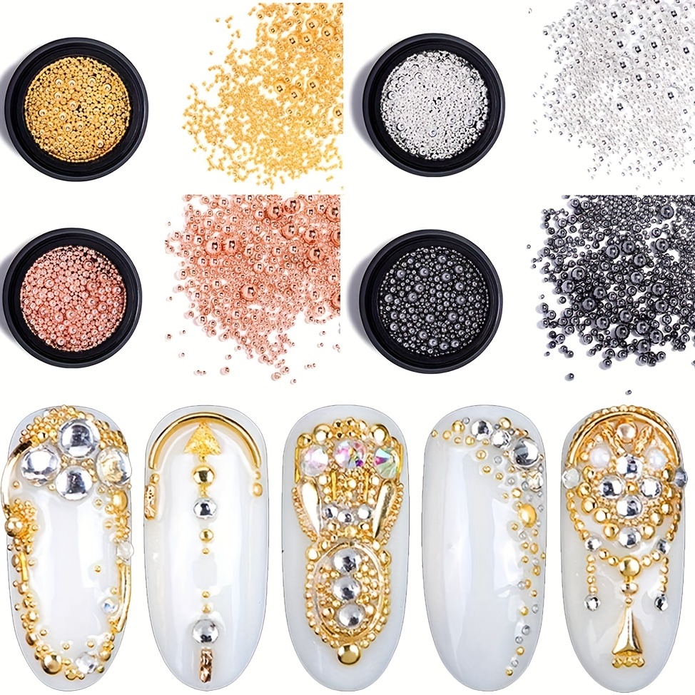 Nail Caviar Beads golden Silvery Rose Golden Black Nail Art - Temu