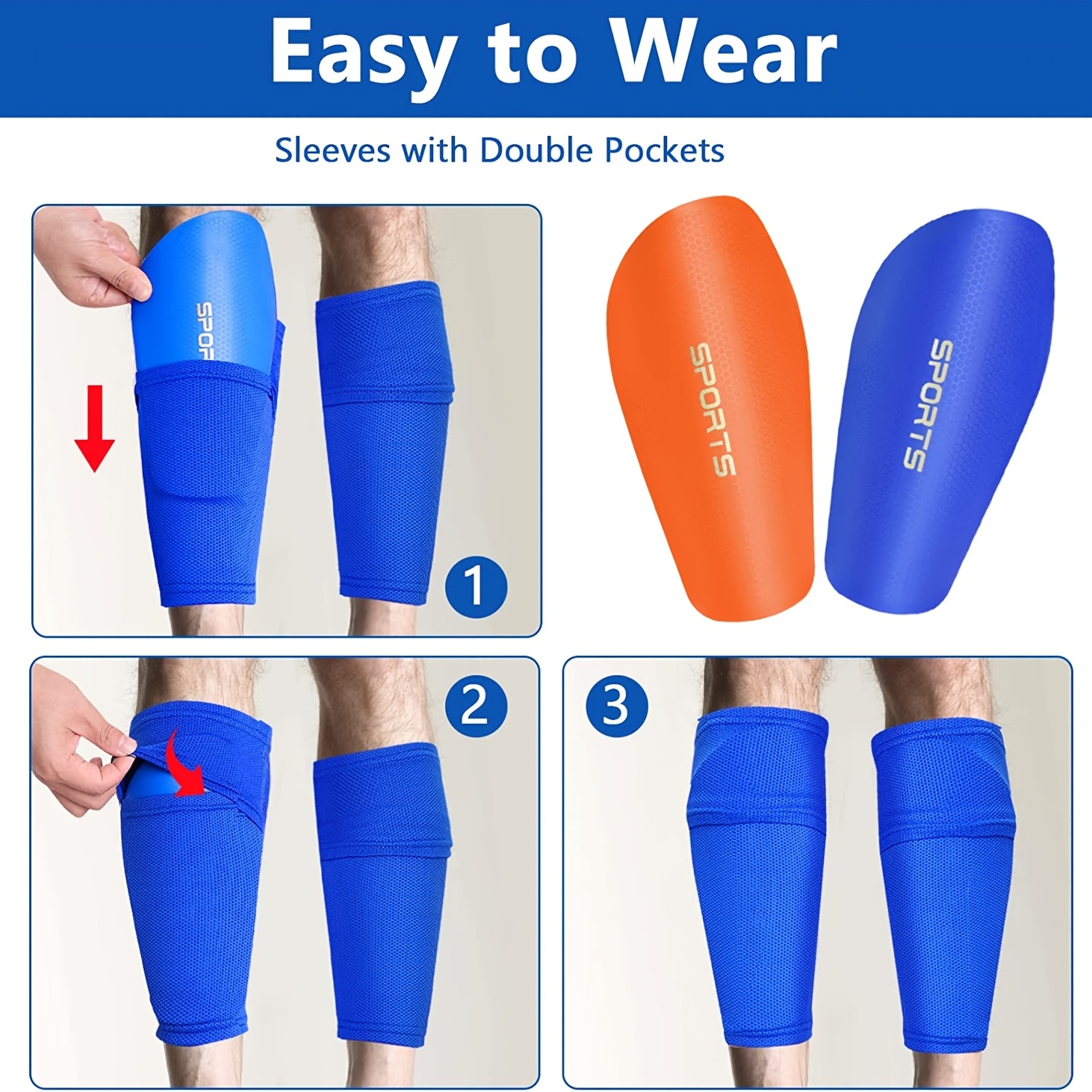 1 Pair Adult Sports Soccer Shin Guard Pad Sleeve Sock With Pocket