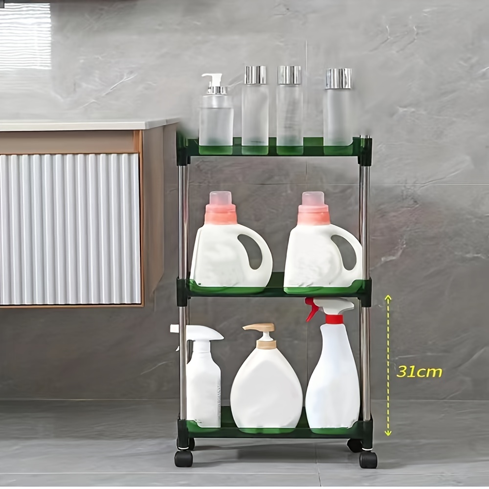 1pc Kitchen/bathroom/gap/any Room Storage Rack With Three/four Layers.  Rigorous, Durable And Beautiful. Easy Installation And Demountable. The  Wheels Have Buckles To Keep It Even With Heavy Objects. Ideal For Narrow  Spaces And