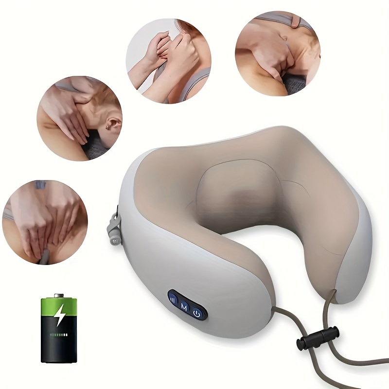 Portable Rechargeable U-Shaped Massage Pillow Car Cervical Massage Pillow,  Neck Pillow Home, Travel, Office (Brown)