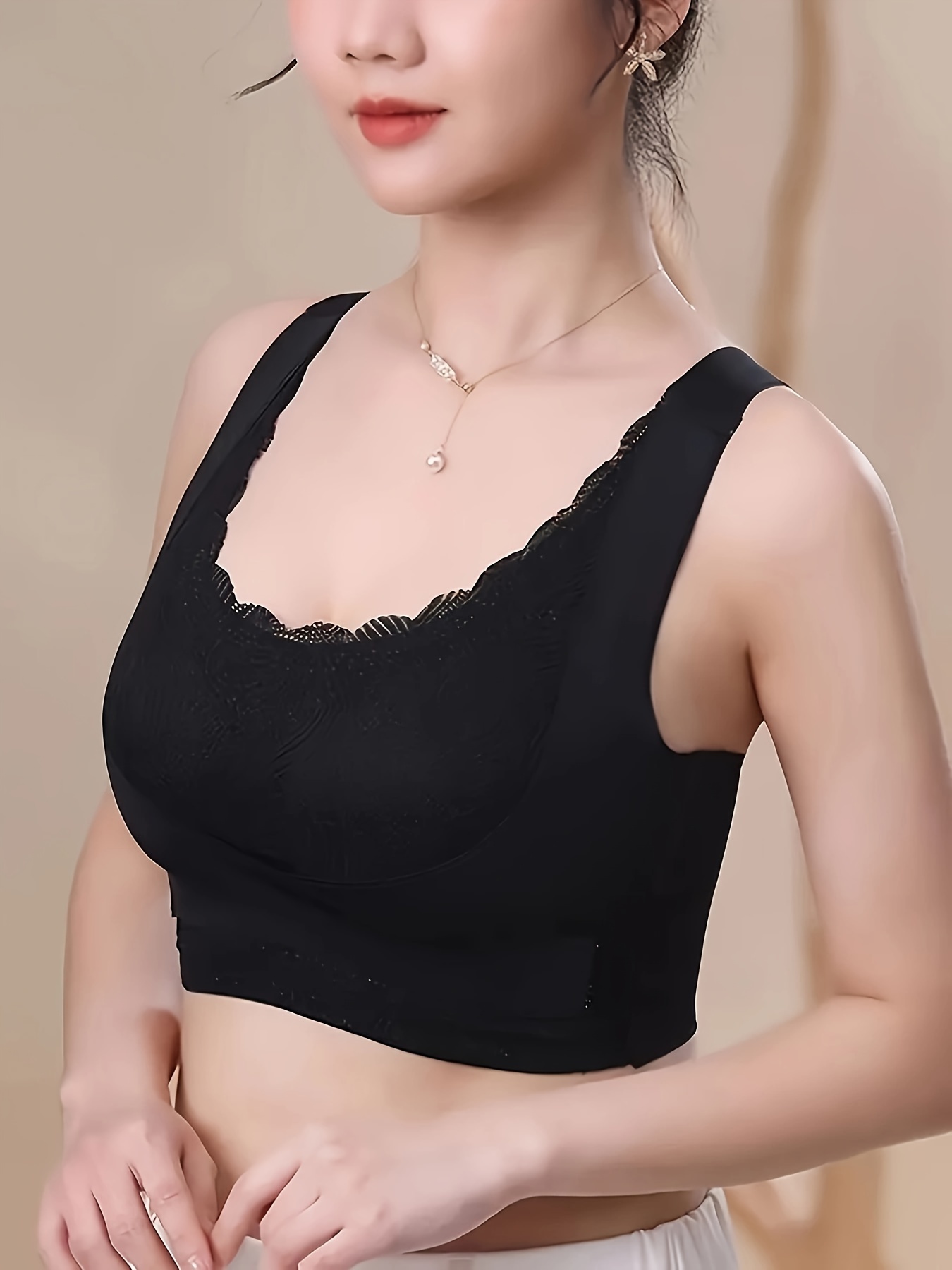 Solid Contrast Lace Buckle Front Cut Bra Comfy Breathable - Temu