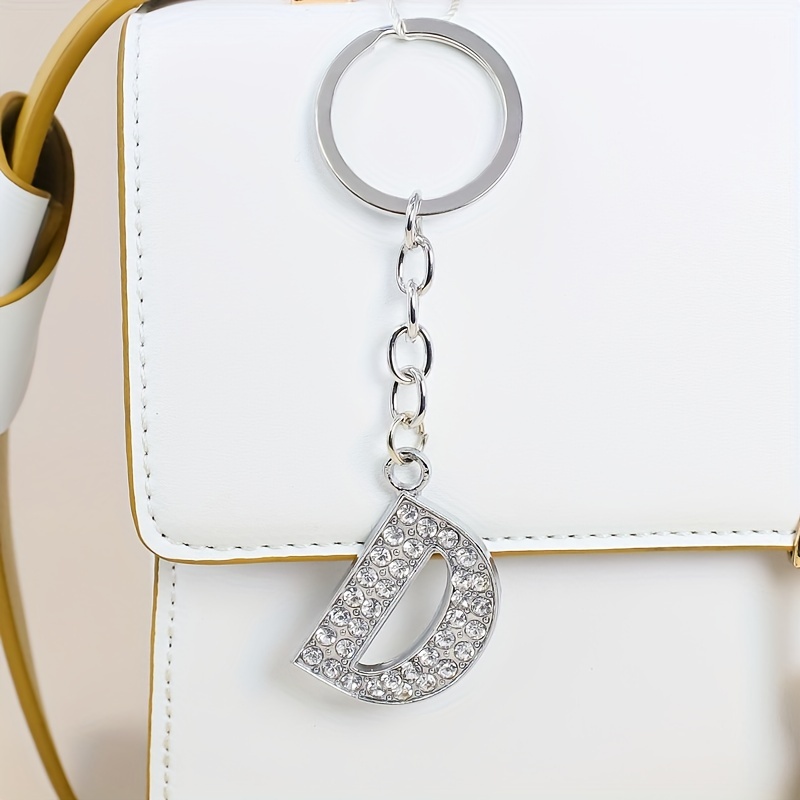 Letter Charm Keychain Rhinestone Decor Key Ring Keychain Bag Temu