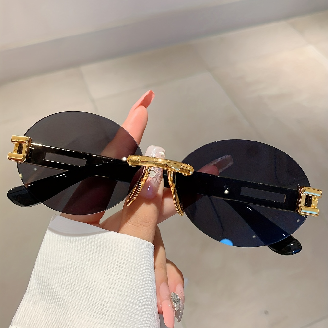 Oval Rimless Sunglasses Gradient UV400 Sun Shades