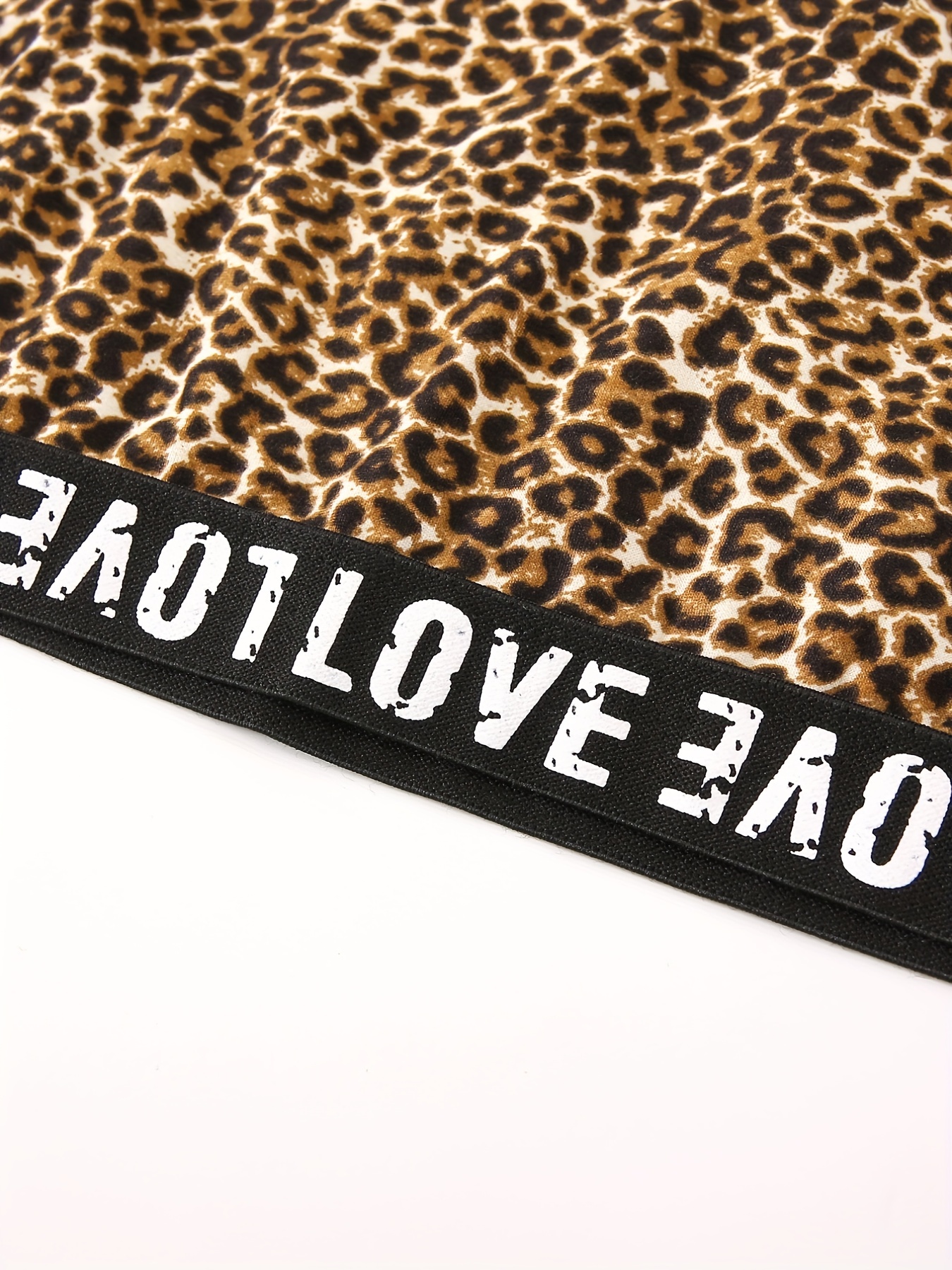 Plus Size Casual Bra, Women's Plus Leopard Print Contrast Lace High Stretch  Rhinestone Bra