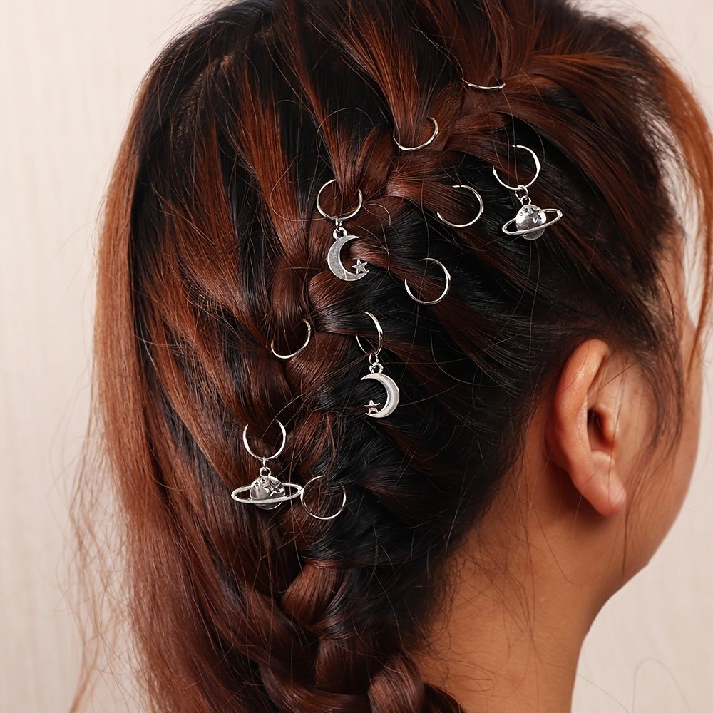 10pcs Planet Moon Charm Hair Ring Hair Rings Hair Clips Braids Braids Hair  Accessories - Beauty & Personal Care - Temu