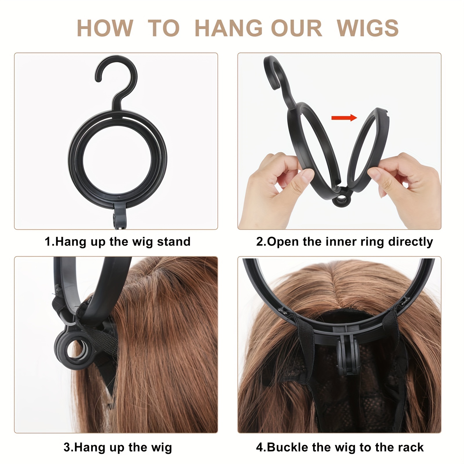 4Pcs Hanging Wig Stand Holders Wig Rack Wig Hanger Stand Black