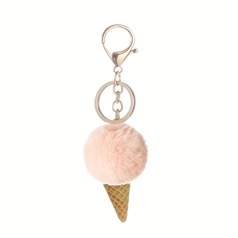Adorable Keychain With Real Rabbit Fur, Cute Ice Cream, Silly Car