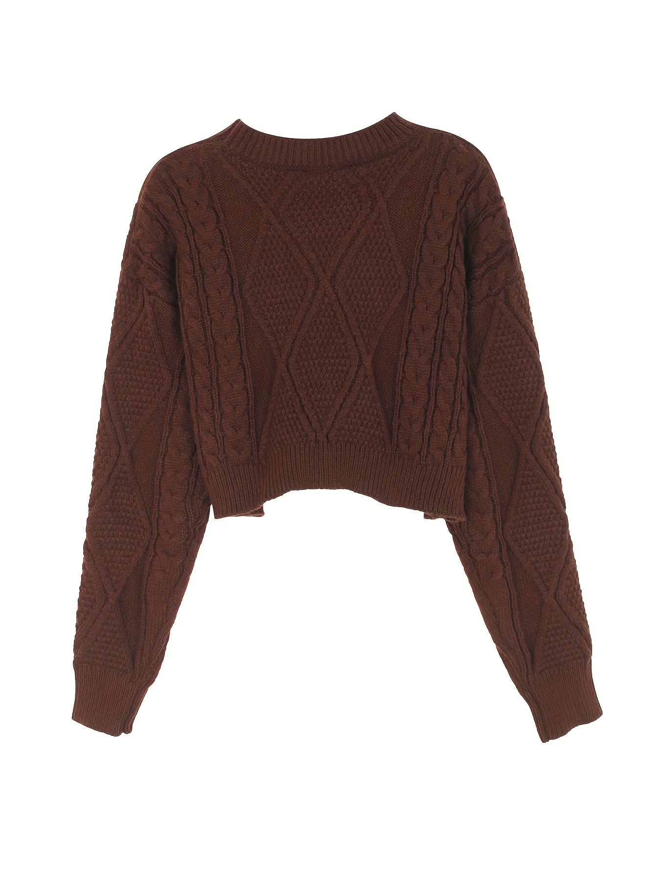 Twist Pattern Crew Neck Sweater Casual Long Sleeve Crop - Temu