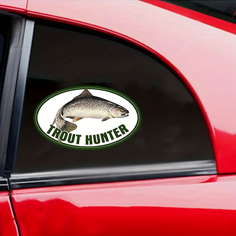 Oval Trout Hunter Sticker (fishing Fish Rainbow Fisher Fly - Temu