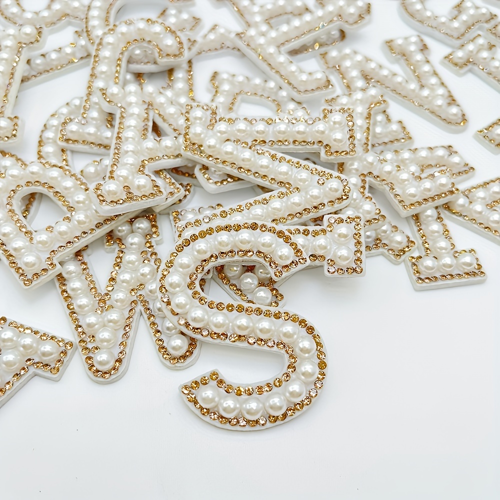 26pcs Alphabet Rhinestone Pearl Beads Letter Patch Decals DIY Accessories