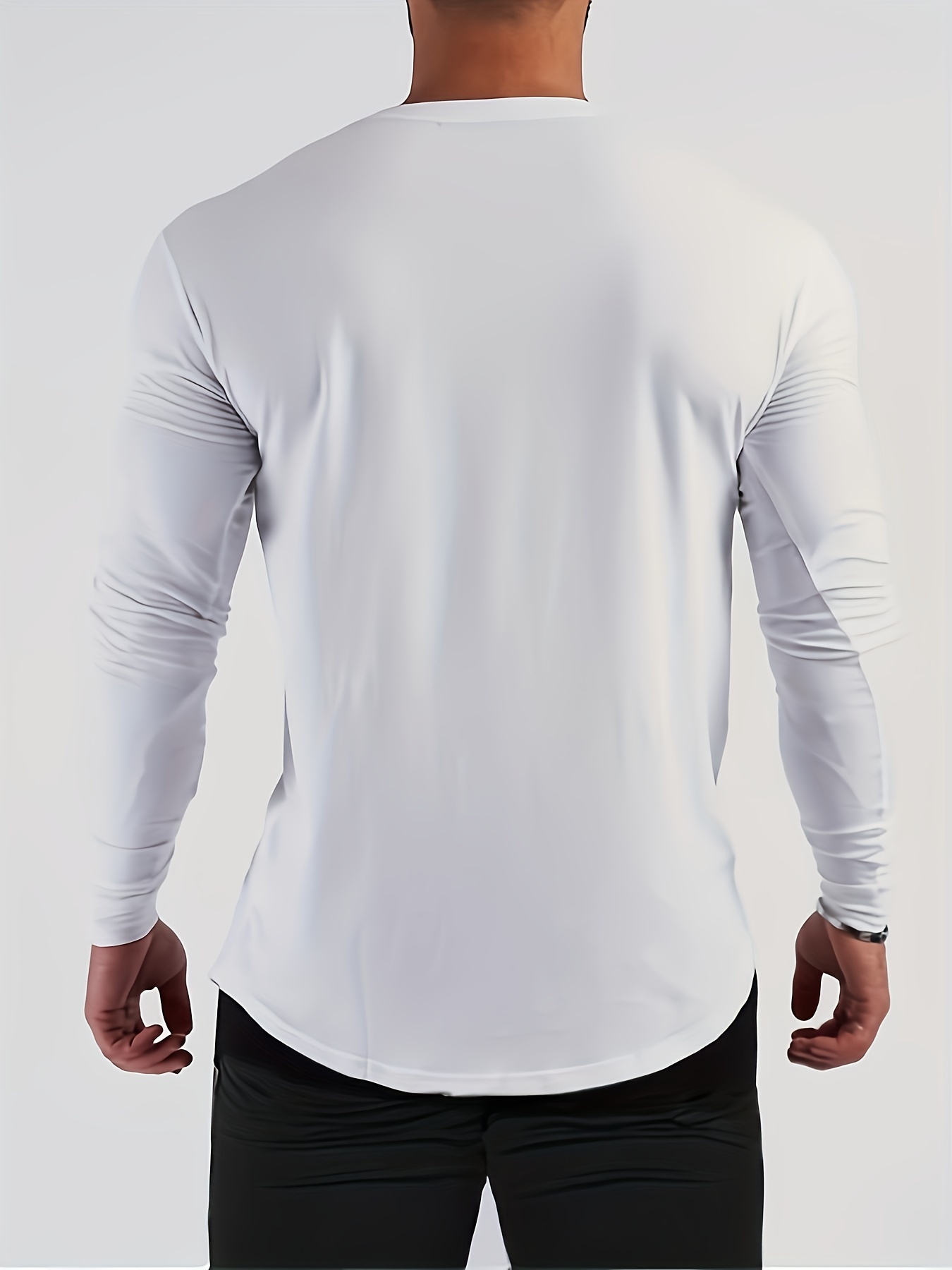 Camiseta de cuello redondo para hombre camiseta de manga larga para hombre  respetuosa con la piel blanca clásica elástica para salir para el trabajo