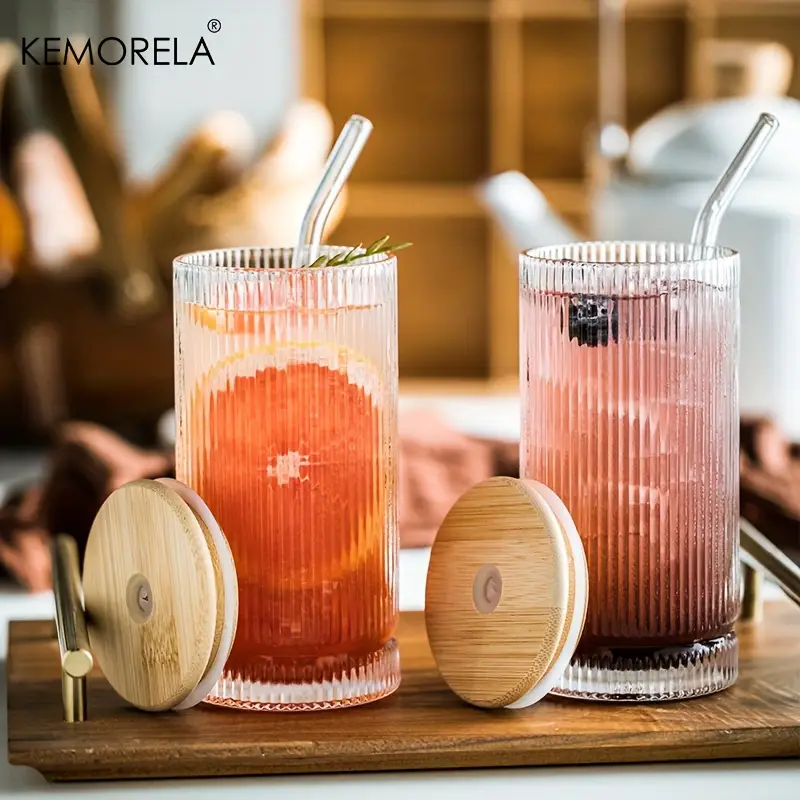 Ribbed Drinking Glasses With Lids And Straws, Perfect For Cocktails,  Smoothies, Juice, Beer, And Coffee, Versatile Design For All Occasions -  Temu