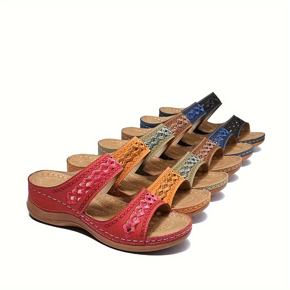 

Women's Hollow Out Wedge Slide Sandals, Casual Open Toe Soft Sole Slip On Shoes, Lightweight Outdoor Summer Slides For Holiday