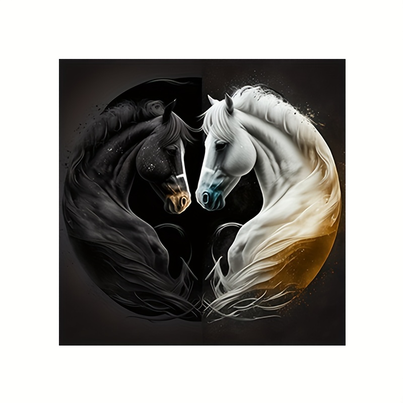 Black And White Horse Diamond Painting Kit 5d Diamond Art - Temu