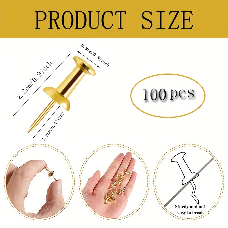 100pcs Golden Push Pins Standard Plastic Golden Thumb Tacks For Bulletin Board
