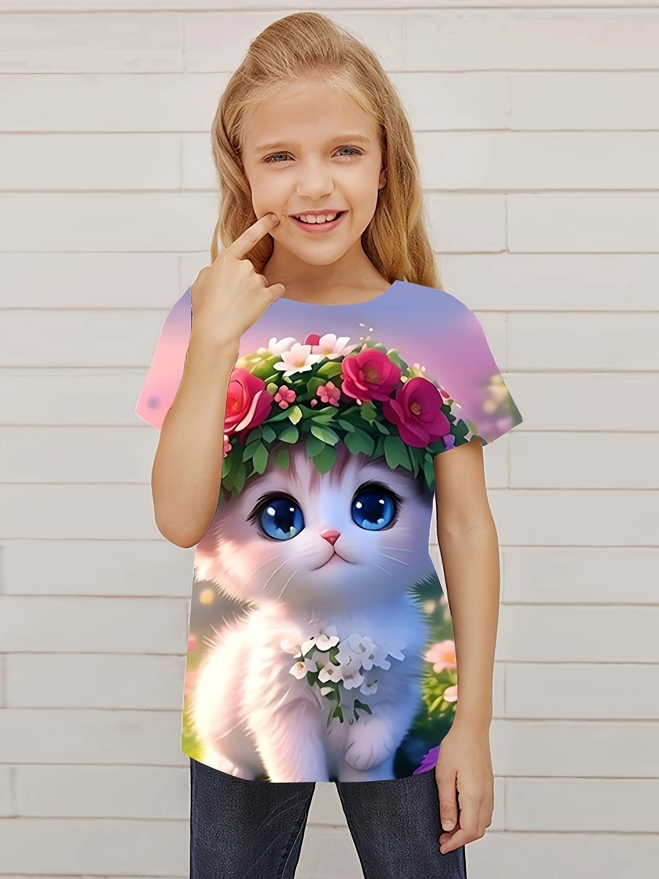 Funny Flower Cat Graphic Short Sleeve T shirt Breathable - Temu New Zealand