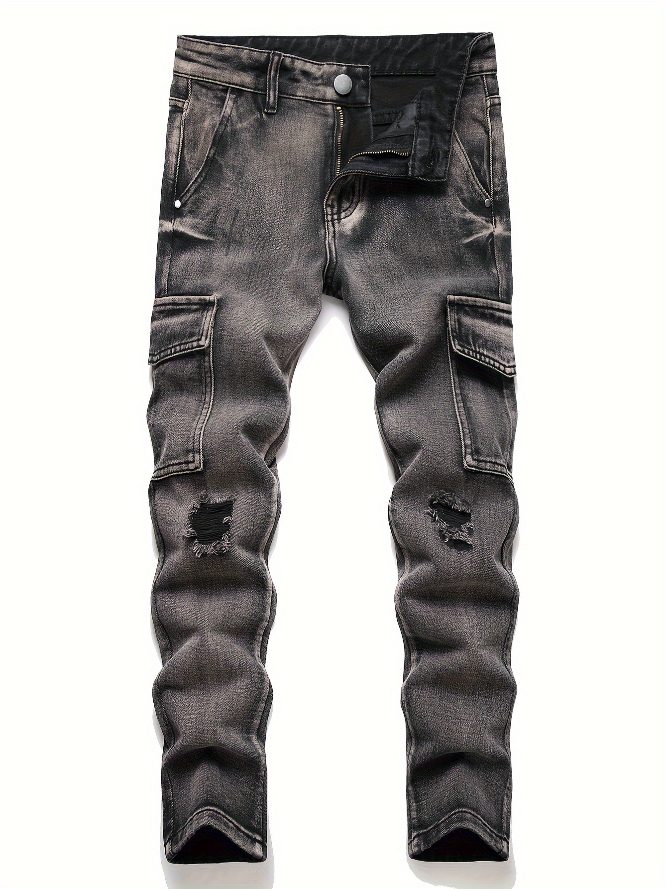 Pantalones Vaqueros Rasgados Para Hombres Jeans Ajustados De Moda Con  Gradiente