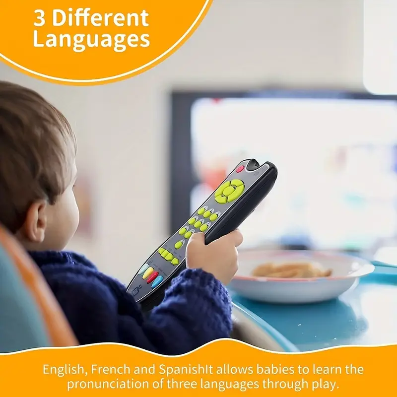 Baby Remote Toy, Toddlers TV Remote Control Toy Kids Realistic Play Remote  Early Educational Baby Musical Toys with Light and Sound English French