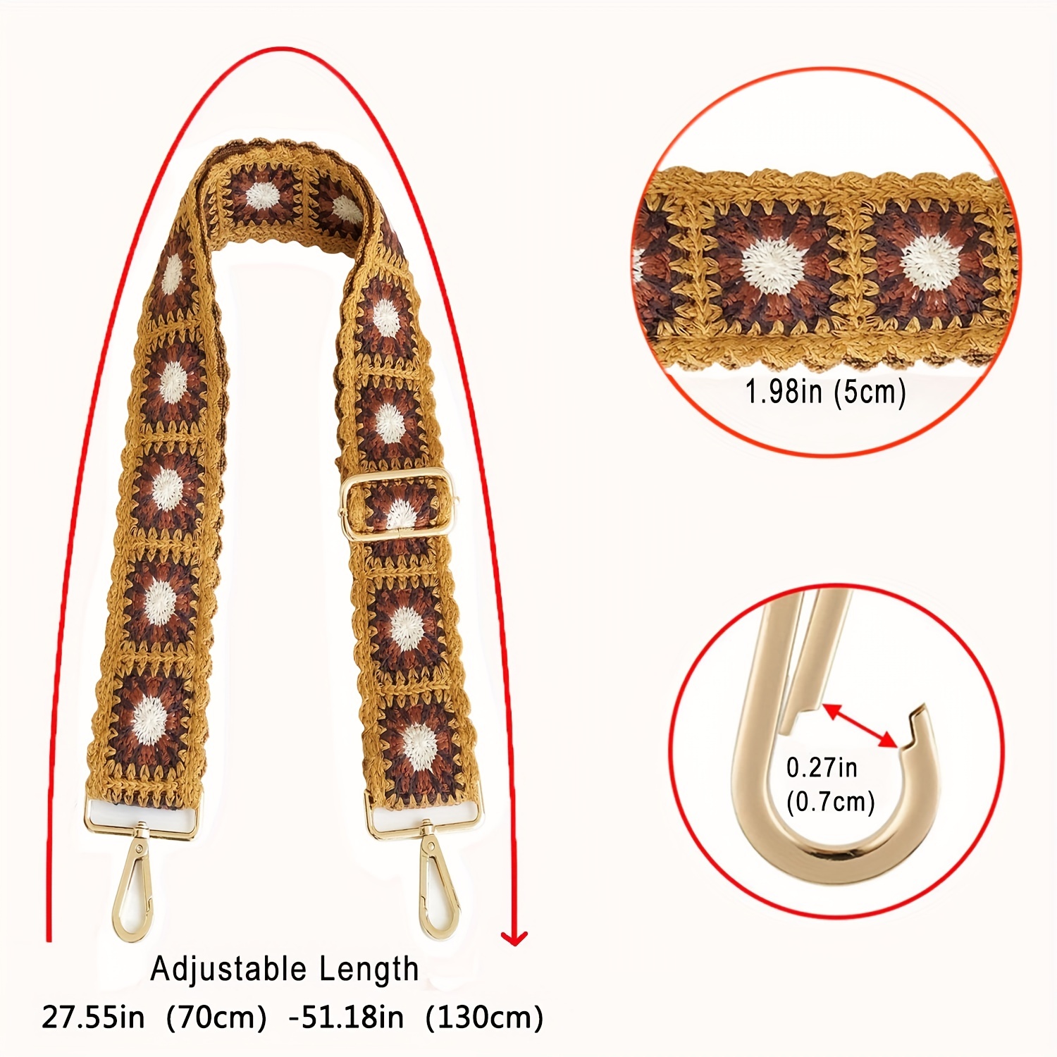 Crochet Straps Replacement, 2inch Width Adjustable Purse Strap