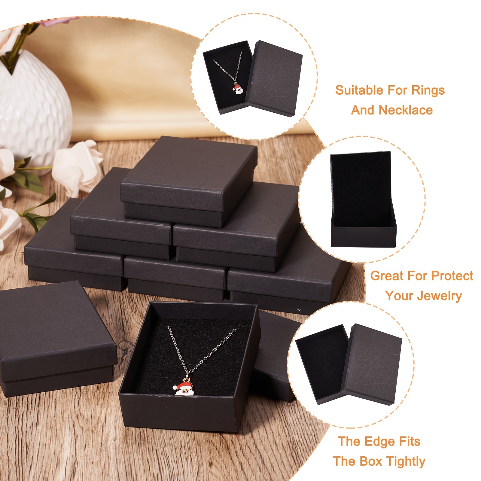 24pcs Cardboard Sponge Inside Jewelry Set Boxes, Upscale Black Rectangle  3.54x2.72x1.06inch For Jewelry Packaging Display Storage Valentine's Day  Gift