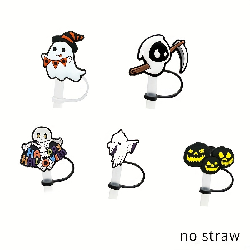 9pcs Halloween Straw Toppers Halloween Straw Cover The Nightmare Before Christmas for 6-8mm Drinking Straws Halloween Reusable Straws Silicone Straw