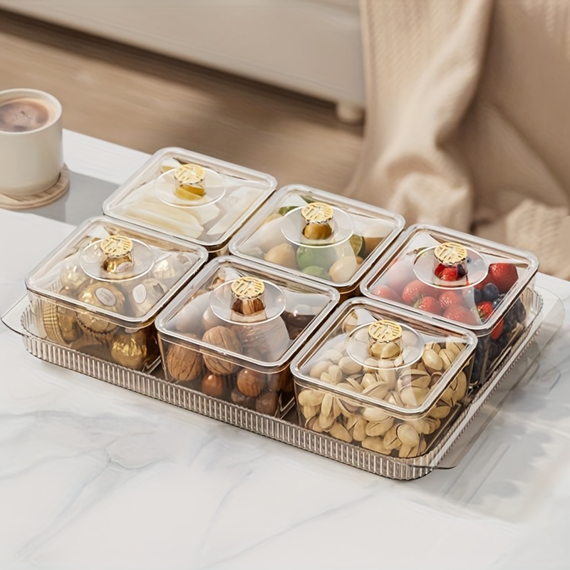 Serving Tray Lids Plastic Snack Box Divided Fruit Plate Dry - Temu