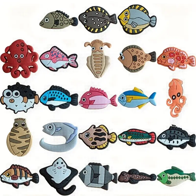 23 PCS High Quality Fish Pattern Croc Shoe Charm Fit For Clog Texas Charms  For * For Shoe Decoration Charms For * Wholesale