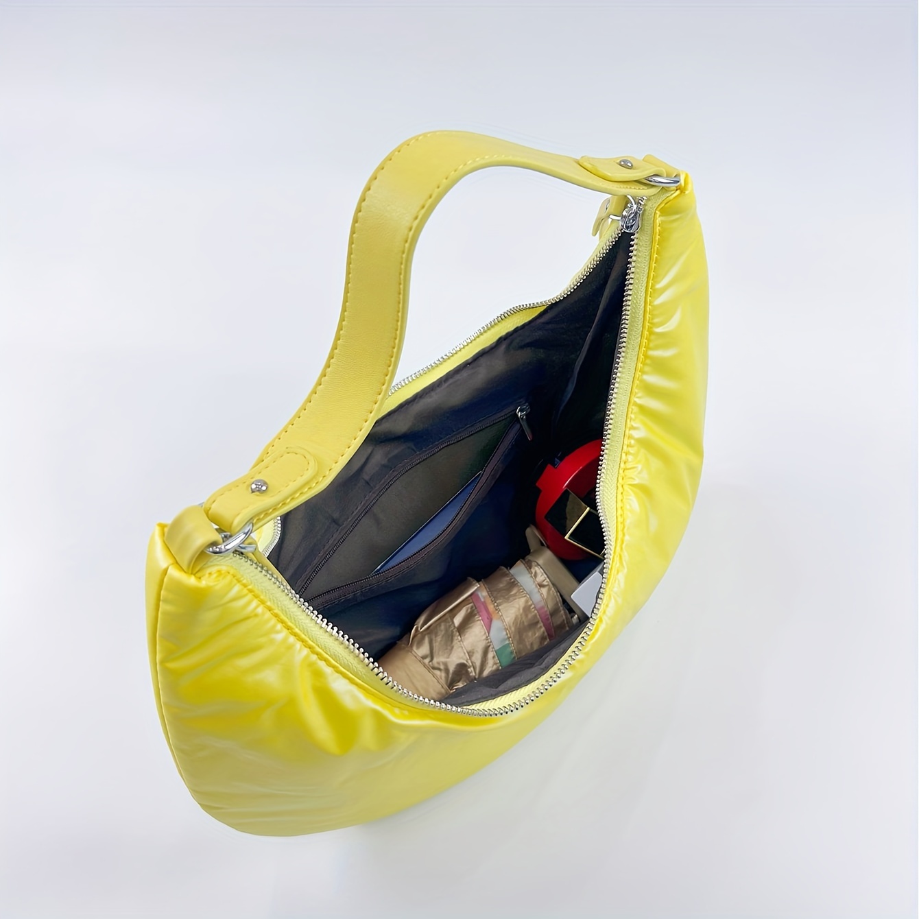 トレンディなシンプルなソリッドカラーの三日月バッグ、大容量のジッパーハンドバッグ、日常使用に最適なアンダーアームバッグ