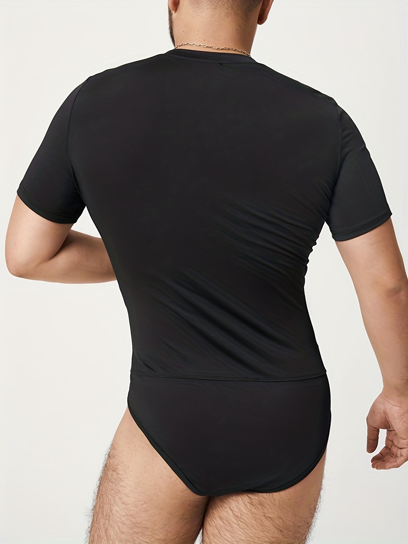 inhzoy Men One Piece Short Sleeve Stretch Lingerie Press Button Shirt  Bodysuit Romper Pajamas Black M : : Fashion